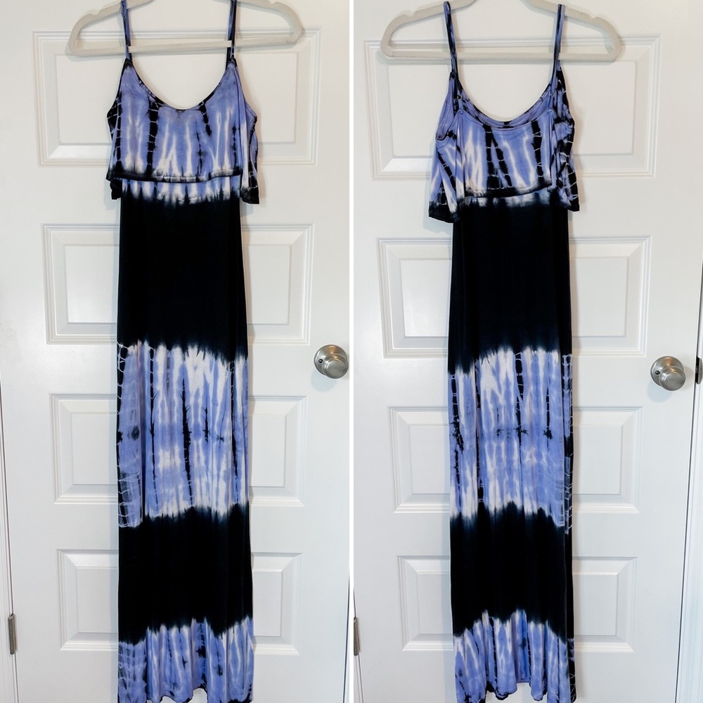 Lulu’s blue + black tie dye maxi dress - XS